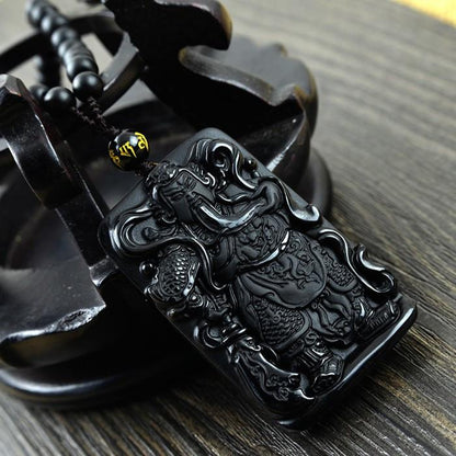 Guan Yu God of War Obsidian Pendant Necklace