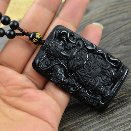 Guan Yu God of War Obsidian Pendant Necklace