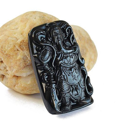 Guan Yu God of War Obsidian Pendant Necklace
