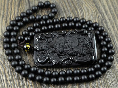 Guan Yu God of War Obsidian Pendant Necklace