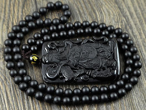 Guan Yu God of War Obsidian Pendant Necklace - Unisex Onyx Handcrafted ...