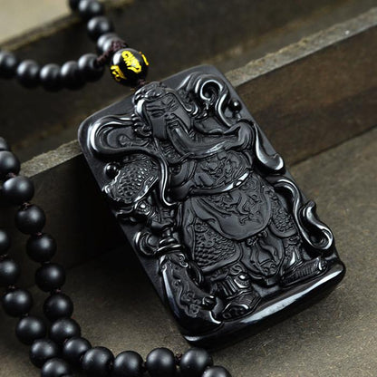 Guan Yu God of War Obsidian Pendant Necklace